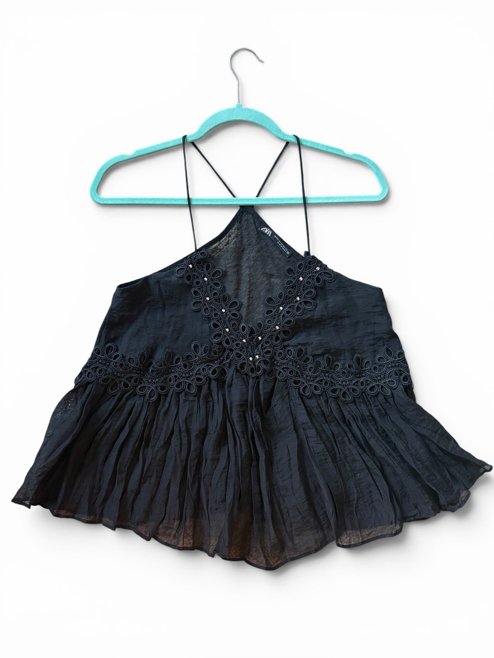 ZARA Flowy Embroidered Halter Top